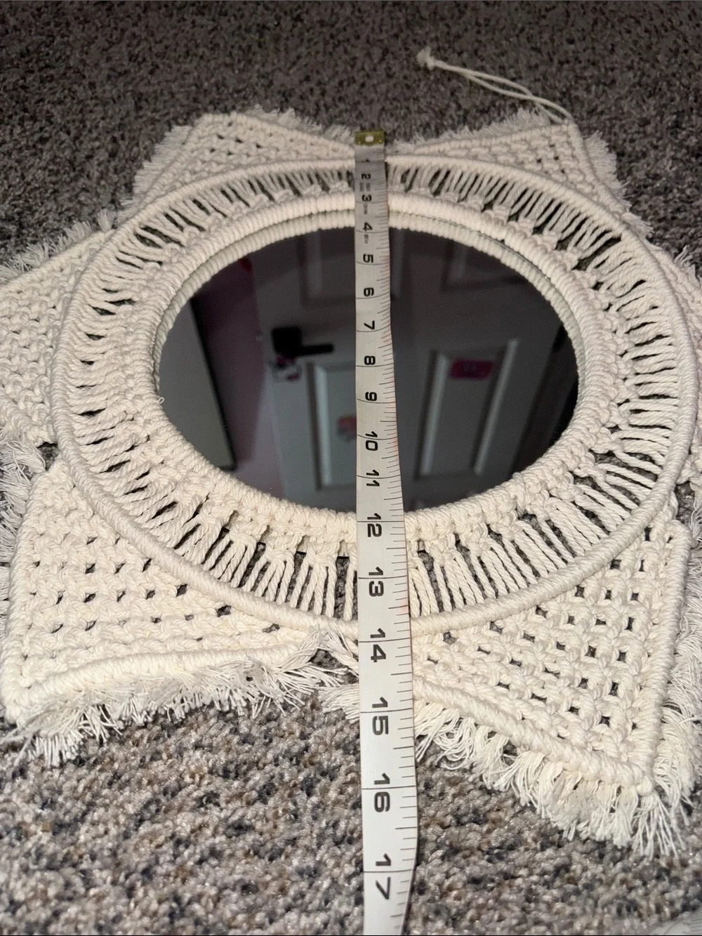 Handcrafted Cream Macramé Round Wall Mirror - Boho Accent